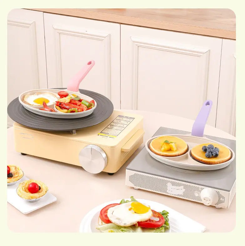 Household 2 In 1 Aluminum Die Casting Double Hole Breakfast Pan Mini Egg Frying Pan