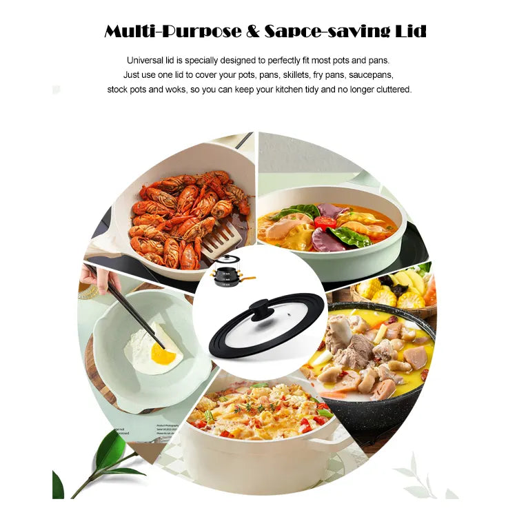 Three layers 24-26-28cm Silicone tempered glass lid