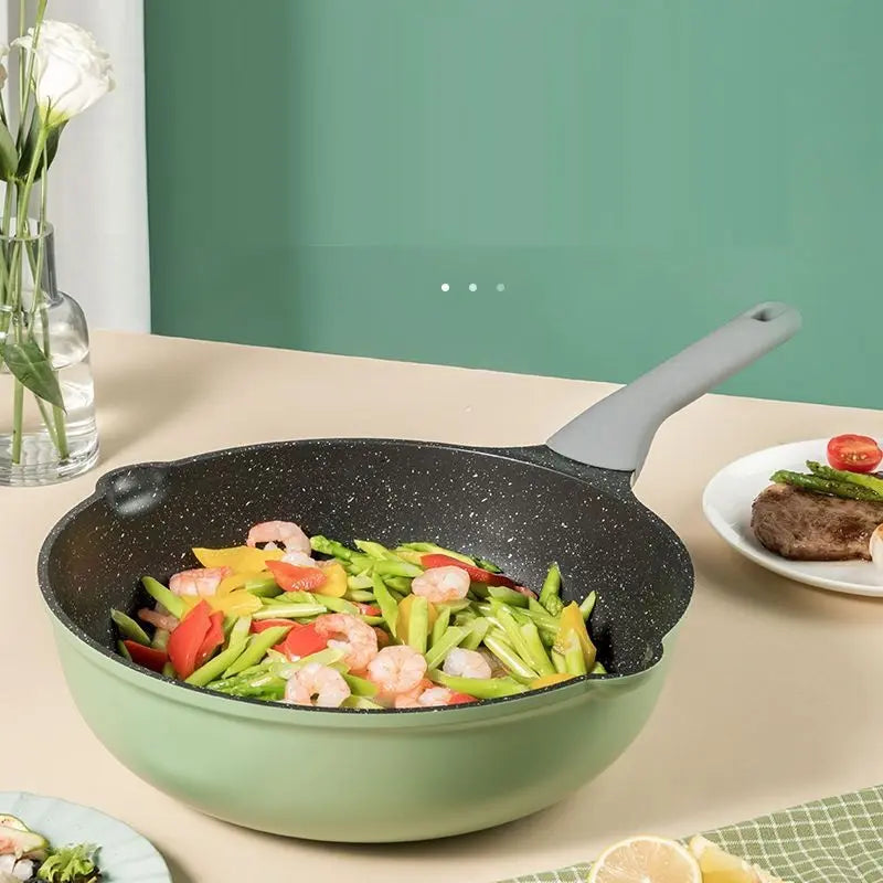 Eco-Friendly Green 3 Pieces Set Marble Frypan Aluminum Nonstick Kitchen Frypan Casseroles Cookware Set