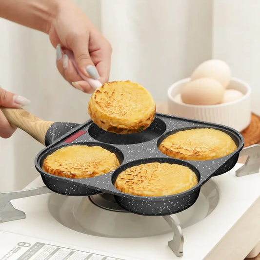 View larger image Add to Compare  Share High Quality 4-Hole Aluminum Single Handle Fried Eggs Hamburger Nonstick Frying Pan