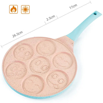 Cute Cartoon 7 Holes 26cm Smile Face Mini Pancake Waffle Egg Omelet Non-Stick Cake Frying Pan