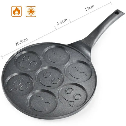 Cute Cartoon 7 Holes 26cm Smile Face Mini Pancake Waffle Egg Omelet Non-Stick Cake Frying Pan