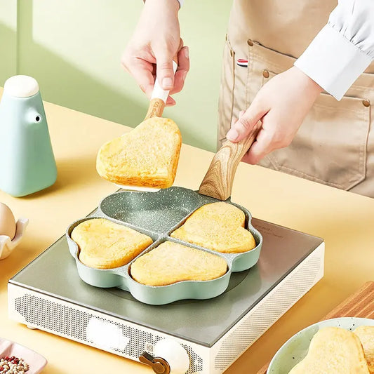 Modern Aluminum Heart Shaped Non Stick Pan Frying Breakfast Egg Burger Frying Pan 4 Hole For Kitchen