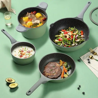 Eco-Friendly Green 3 Pieces Set Marble Frypan Aluminum Nonstick Kitchen Frypan Casseroles Cookware Set