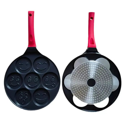 Cute Cartoon 7 Holes 26cm Smile Face Mini Pancake Waffle Egg Omelet Non-Stick Cake Frying Pan